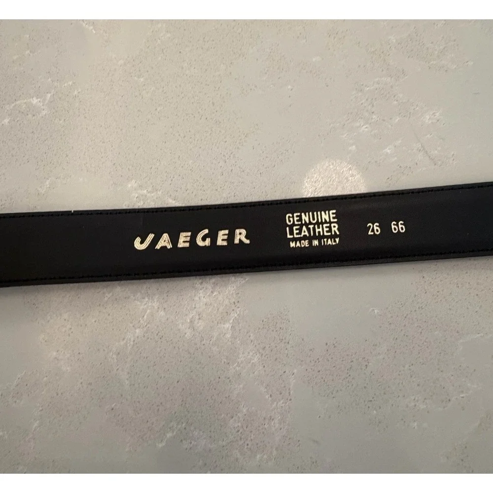 Jaeger Italy Genuine Leather Black Cream Waist Belt Gold Buckle Size 26 XS